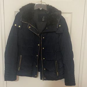 H&M Navy Winter Coat with fur